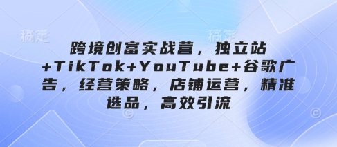 跨境创富实战营，独立站+TikTok+YouTube+谷歌广告，经营策略，店铺运营，精准选品，高效引流-闲赋网