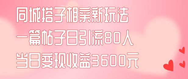 同城搭子相亲新玩法一篇帖子引流80人当日变现3600元(项目教程+实操教程)【揭秘】-闲赋网