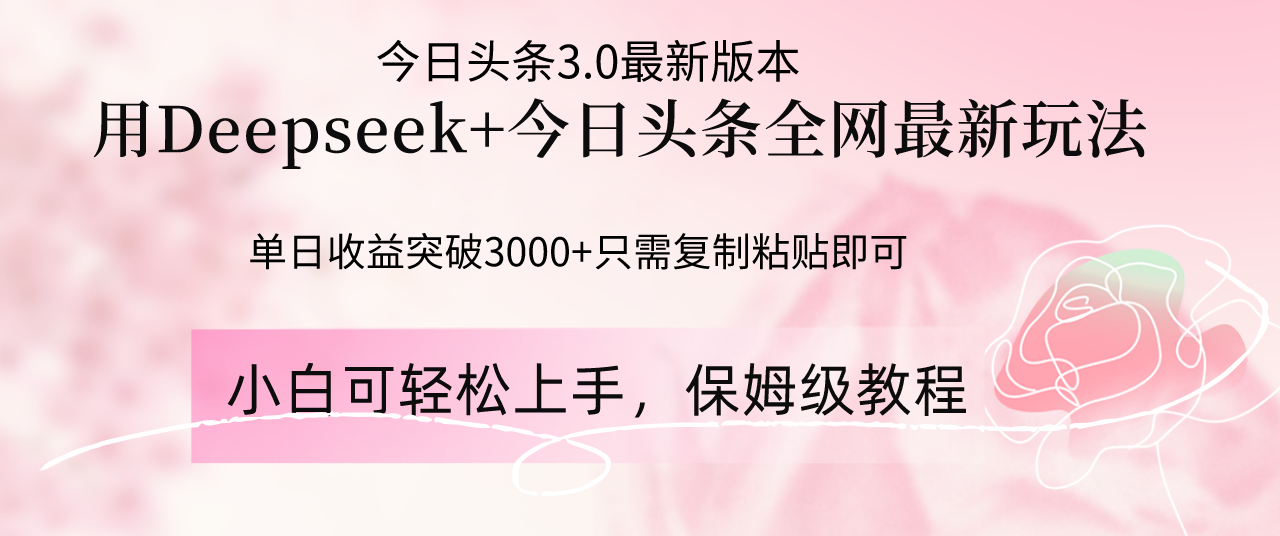 Deepseek结合今日头条全网最新玩法，单日收益突破3000+，只需要简单的…-闲赋网