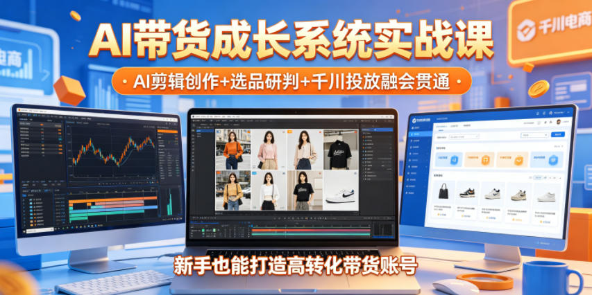 AI带货成长系统实战课，AI剪辑创作+选品研判+千川投放融会贯通，新手也能打造高转化带货账号(更新2026年)-闲赋网