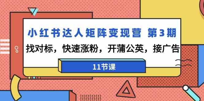 小红书达人矩阵变现营第3期，找对标，快速涨粉，开蒲公英，接广告(11节课)-闲赋网