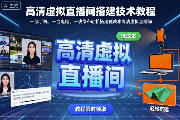 高清虚拟直播间搭建技术教程，一部手机、一台电脑、一块绿布轻松搭建低成本高清虚拟直播间-闲赋网