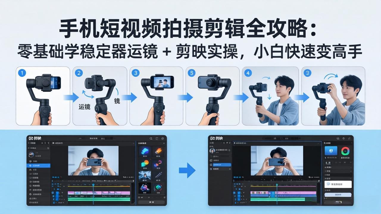 手机短视频拍摄剪辑全攻略：零基础学稳定器运镜 + 剪映实操，小白快速变高手-闲赋网