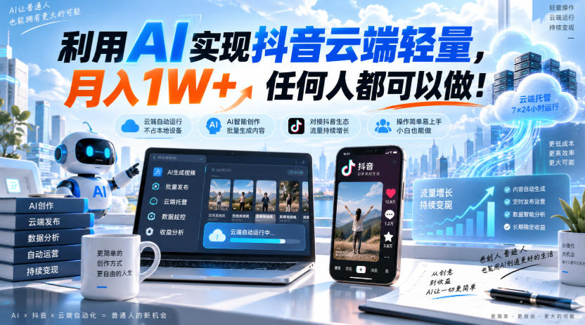 利用AI实现抖音云端轻量，月入1W+，任何人都可以做！【揭秘】-闲赋网