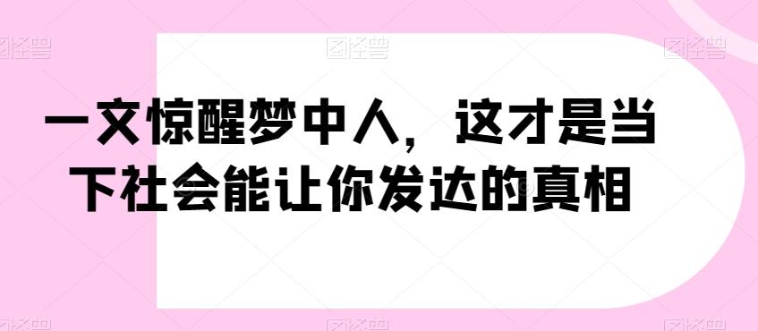一文惊醒梦中人，这才是当下社会能让你发达的真相【公众号付费文章】-闲赋网