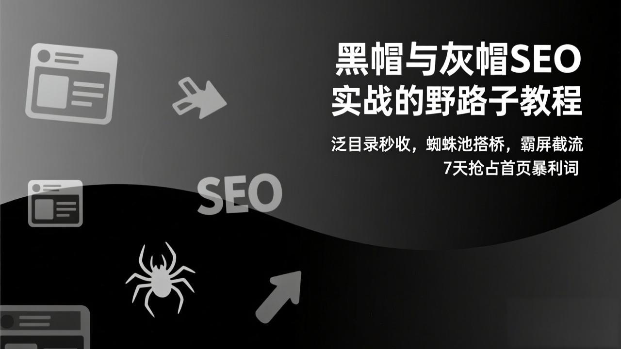 黑帽与灰帽SEO实战的野路子教程：泛目录秒收，蜘蛛池搭桥，霸屏截流，7天抢占首页暴利词-闲赋网