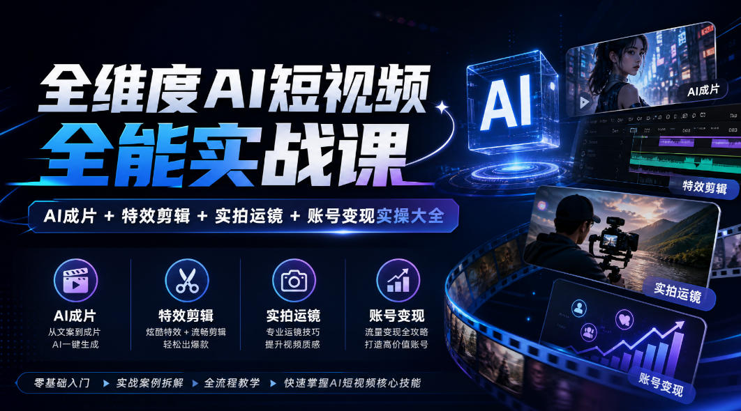 ca8bdfc28e462f818e2528a591b4cc2b.jpeg 全维度AI短视频全能实战课,AI成片+特效剪辑+实拍运镜+账号变现实操大全