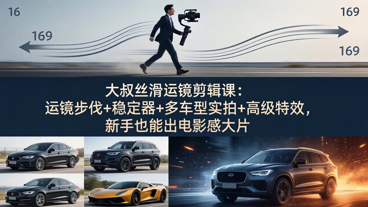 大叔丝滑运镜剪辑课：运镜步伐+稳定器+多车型实拍+高级特效，新手也能出电影感大片-闲赋网