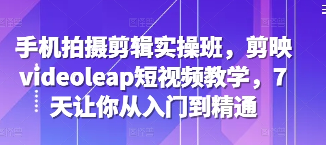 手机拍摄剪辑实操班，剪映videoleap短视频教学，7天让你从入门到精通-闲赋网