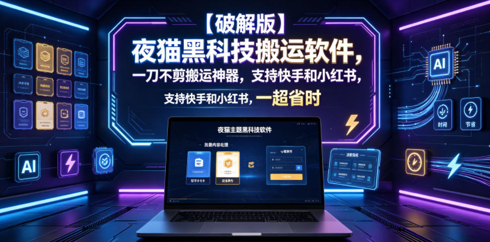 cbc62b2347310df4358bdbd72b8e4c7d.jpeg 【破解版】夜猫黑科技搬运软件,一刀不剪搬运神器,支持快手和小红书,一键搬运超省时!