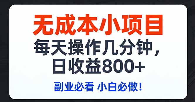 无成本小项目,每天操作几分钟,日收益800+ 副业必看 小白必做！-闲赋网