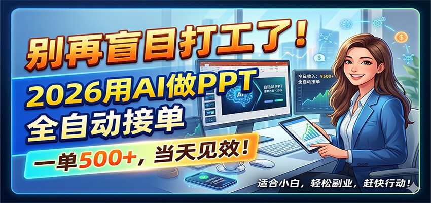 别再盲目打工了！2026用AI做PPT全自动接单，一单5张+，当天见效！-闲赋网