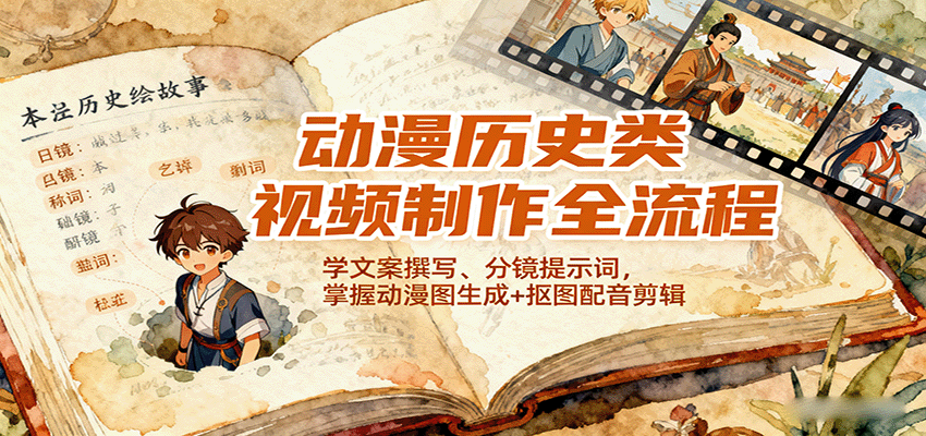 动漫历史类视频制作全流程，学文案撰写、分镜提示词，掌握动漫图生成+抠图配音剪辑-闲赋网