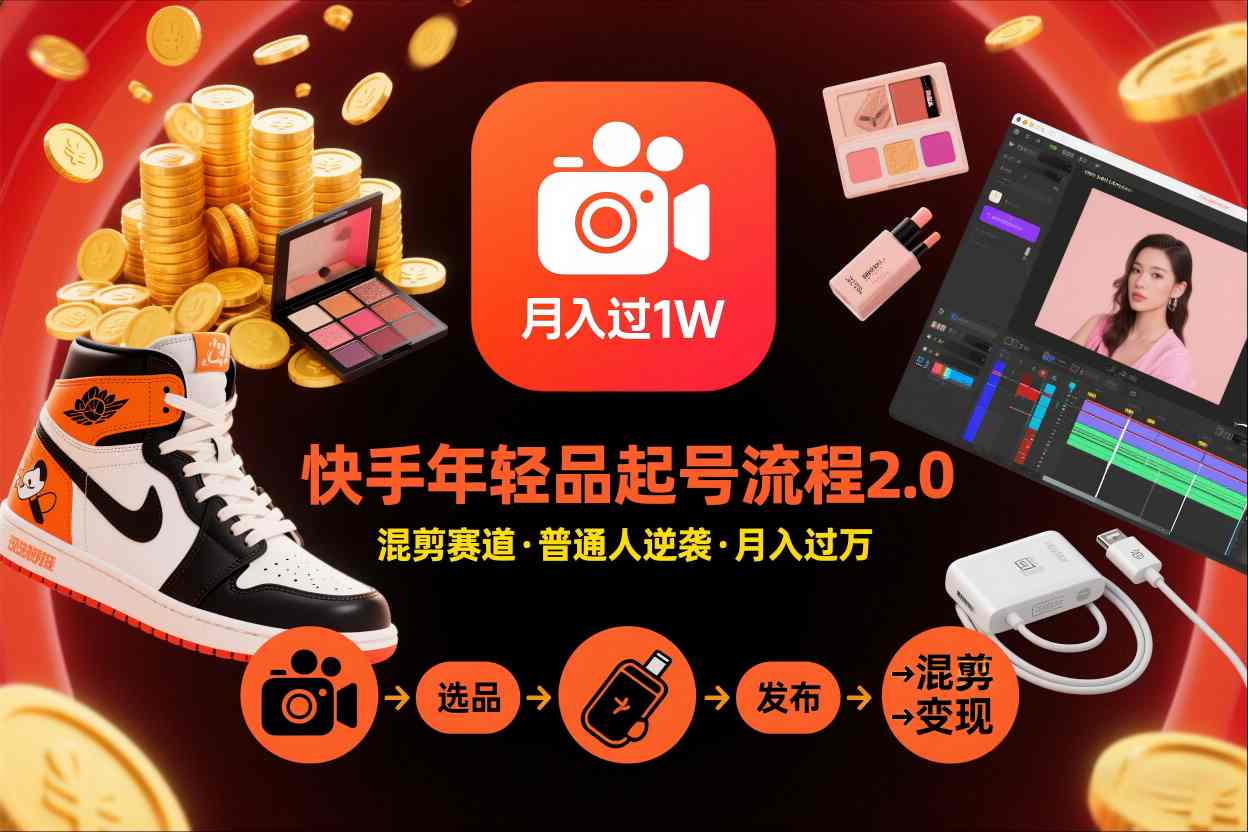 快手短视频带货年轻品起号流程2.0，快手年轻品混剪赛道，普通人也能月入过1W-闲赋网