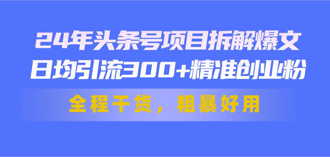 24年头条号项目拆解爆文，日均引流300+精准创业粉，全程干货，粗暴好用-闲赋网