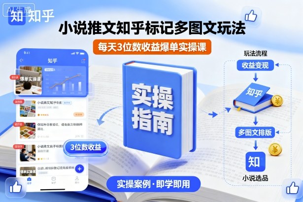 小说推文知乎标记多图文玩法，每天3位数收益爆单实操课-闲赋网