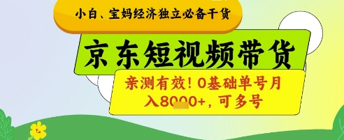 小白宝妈经济独立必备干货，京东短视频带货，亲测有效!0基础单号月入8k+，可多号【揭秘】-闲赋网