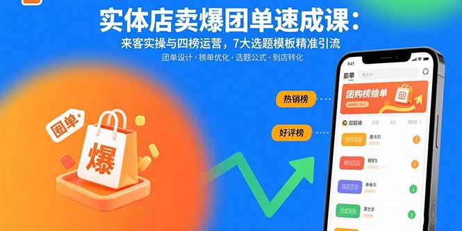 实体店卖爆团单速成课：来客实操与四榜运营，7大选题模板精准引流-闲赋网