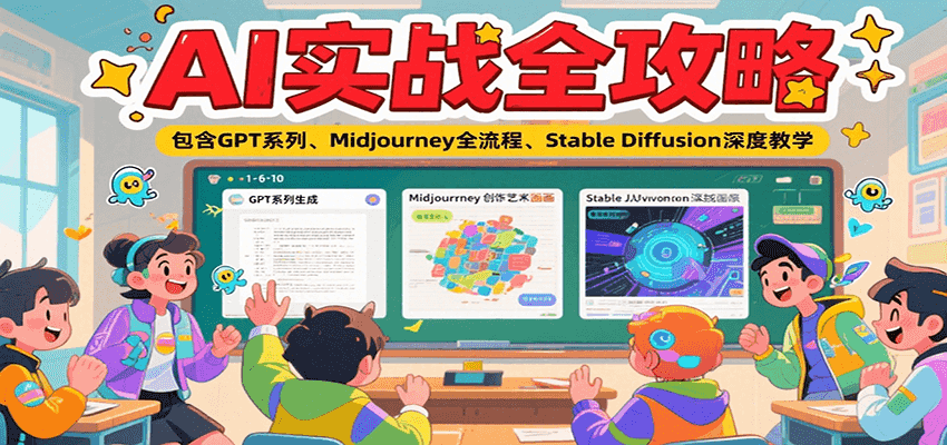 AI实战全攻略，包含GPT系列、Midjourney全流程、Stable Diffusion深度教学-闲赋网