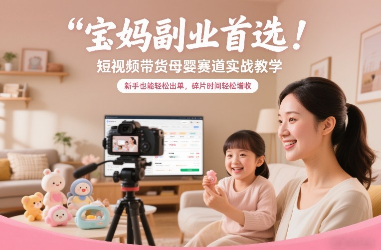 宝妈副业首选！短视频带货母婴赛道实战教学，新手也能轻松出单，碎片时间轻松增收-闲赋网