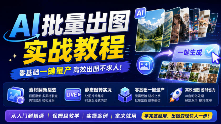 AI批量出图实战教程，素材翻新裂变，静态图转实况，零基础一键量产-闲赋网