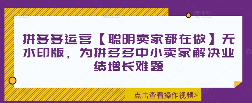 拼多多运营【聪明卖家都在做】无水印版，为拼多多中小卖家解决业绩增长难题-闲赋网