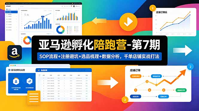 亚马逊孵化陪跑营-第7期：SOP流程+注册避坑+选品梳理+数据分析，千单店铺实战打法-闲赋网