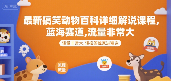 最新搞笑动物百科详细解说课程，蓝海赛道，流量非常大，轻松签独家进精选-闲赋网