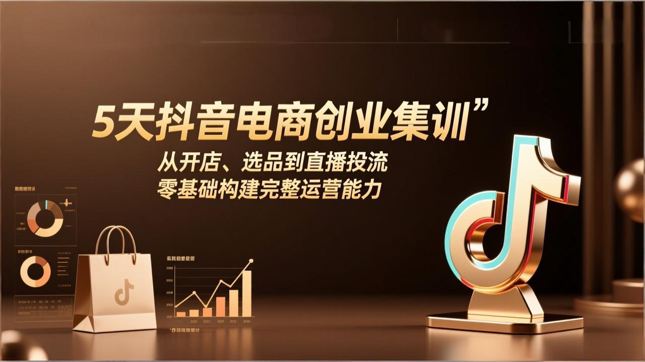 5天抖音电商创业集训：从开店、选品到直播投流，零基础构建完整运营能力-闲赋网