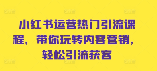 小红书运营热门引流课程，带你玩转内容营销，轻松引流获客-闲赋网