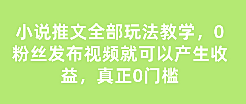 小说推文全部玩法教学，0粉丝发布视频就可以产生收益，真正0门槛-闲赋网
