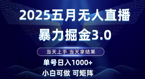 2025五月无人直播暴力掘金3.0，当天上手，当天拿结果，单号日入1k+小白可做可矩阵【揭秘】-闲赋网