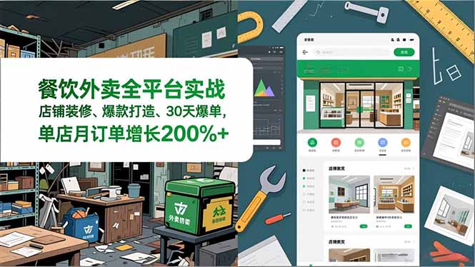 餐饮外卖全平台实战，店铺装修、爆款打造、30天爆单，手把手教学，单店月订单增长200%+-闲赋网