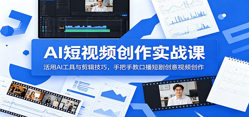 AI短视频创作实战课：活用AI工具与剪辑技巧，手把手教口播短剧创意视频创作-闲赋网