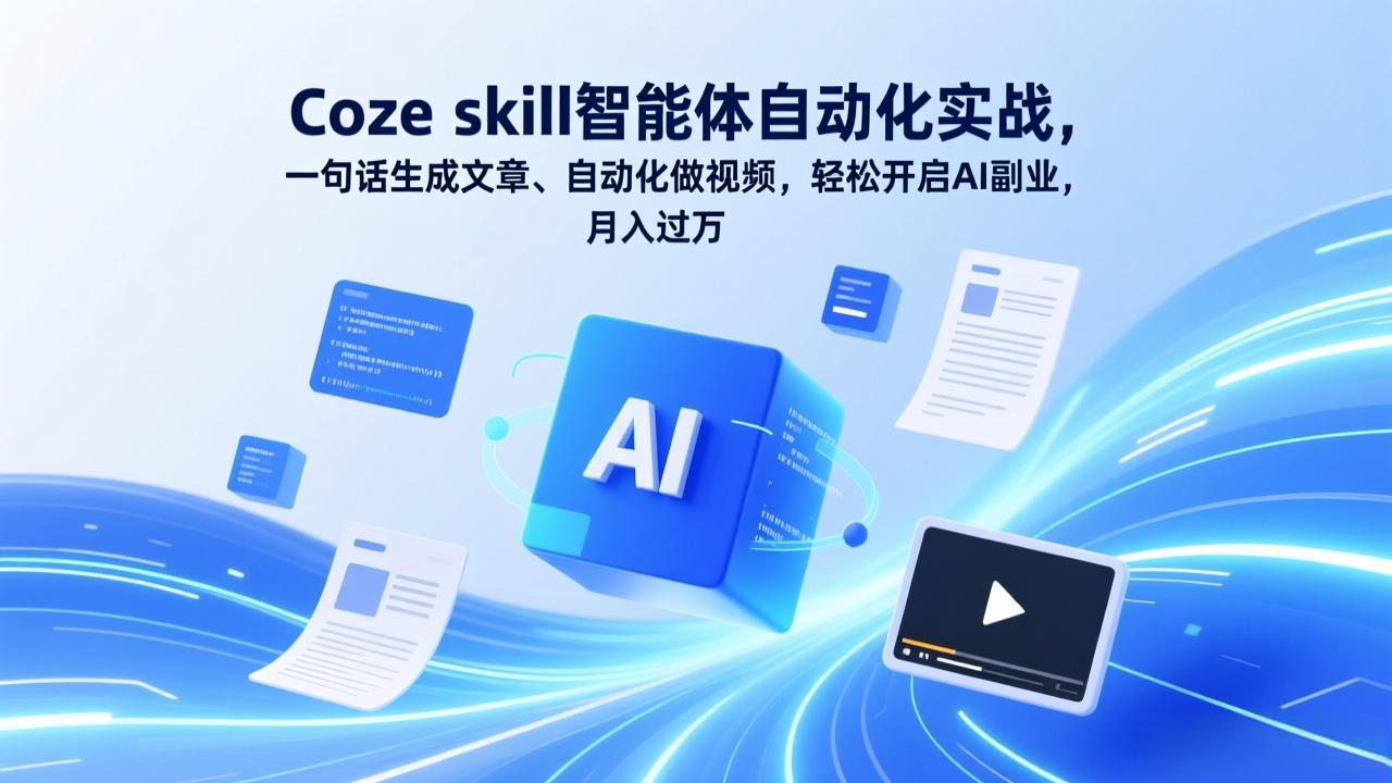 Coze skill智能体自动化实战，一句话生成文章、自动化做视频，轻松开启AI副业，月入过万-闲赋网
