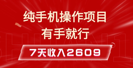纯手机操作的小项目，有手就能做，7天收入2609+实操教程【揭秘】-闲赋网