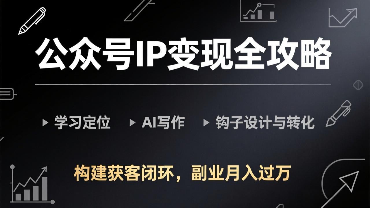 公众号IP变现全攻略-更新，学习定位、AI写作、钩子设计与转化，构建获客闭环，副业月入过万-闲赋网