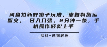 网盘拉新野路子玩法，靠复制搬运图文， 日入几张，2分钟一条，手机操作轻松上手-闲赋网
