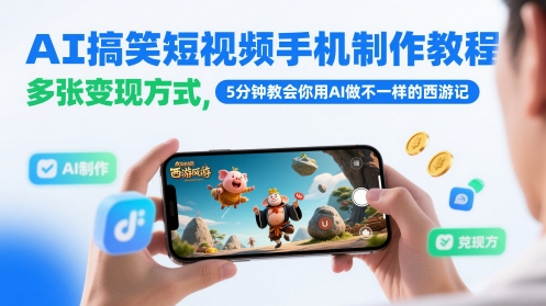 AI搞笑短视频手机制作教程，多张变现方式，5分钟教会你用AI做不一样的西游记-闲赋网
