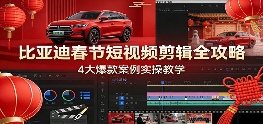 比亚迪春节短视频剪辑全攻略，4大爆款案例实操教学-闲赋网