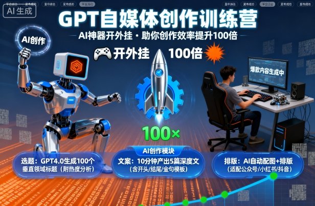 GPT自媒体创作训练营：AI神器开外挂，助你创作效率提升100倍-闲赋网