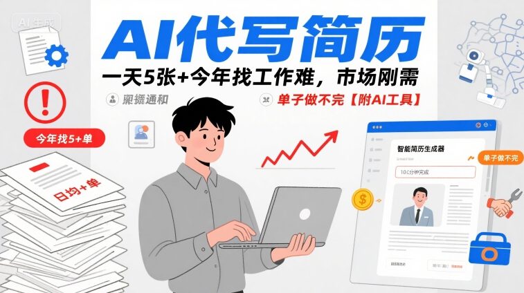 db0c0a14c25ad8ddf6dd679f6e5be558.jpeg AI代写简历,一天5张+今年找工作难,市场刚需,单子做不完【附AI工具】