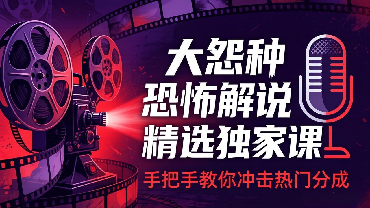 大怨种恐怖解说精选独家课：电影下载+文案配音+片头封面，手把手教你冲击热门分成-闲赋网