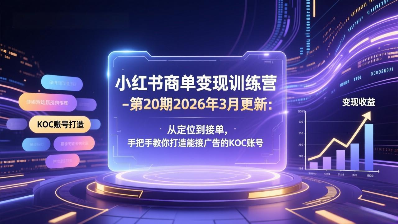 小红书商单变现训练营-第20期26年3月更新：从定位到接单，手把手教你打造能接广告的KOC账号-闲赋网