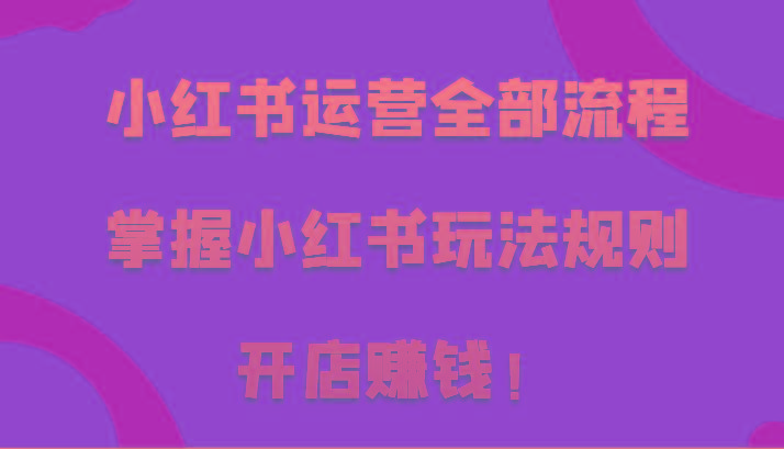 小红书运营全部流程，掌握小红书玩法规则，开店赚钱！-闲赋网