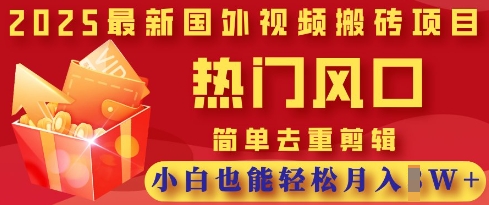 2025最新视频搬砖项目，热门风口，简单去重剪辑，小白也能轻松月入过W-闲赋网