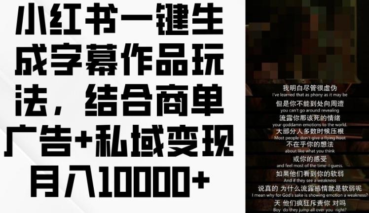 小红书一键生成字幕作品玩法，结合商单广告+私域变现月入1w+【揭秘】-闲赋网