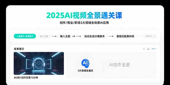 2025AI视频全景通关课：涵盖创作/商业/职场3大领域  掌握AI全场景应用-闲赋网