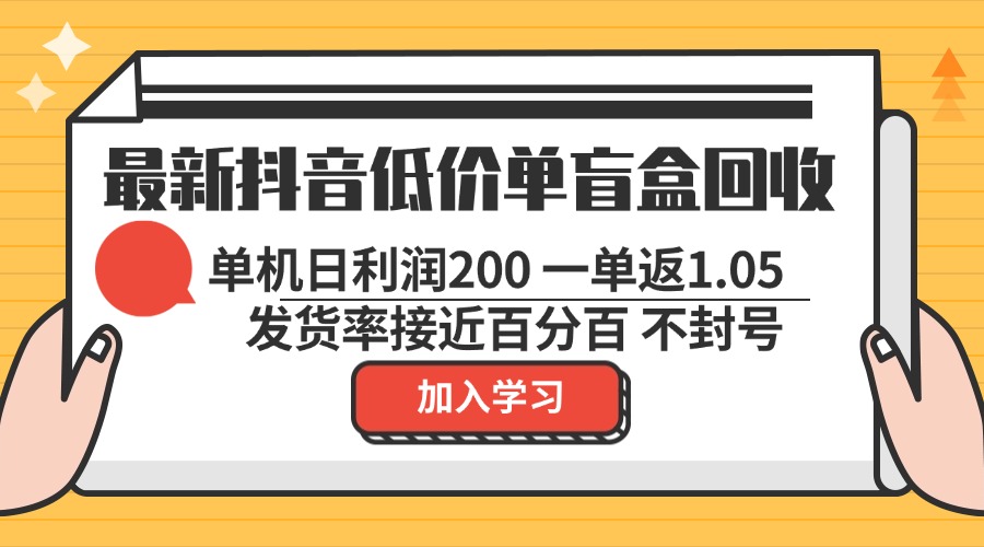 最新抖音低价单盲盒回收 一单1.05 单机日利润200 纯绿色不封号-闲赋网