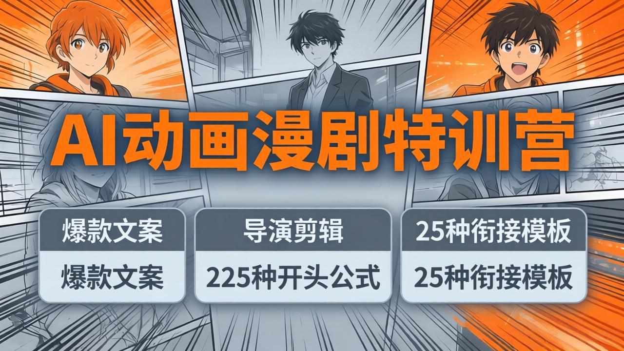 e01384306f725644ec81801e1fab44da.jpeg AI动画漫剧特训营:爆款文案+导演剪辑:225种开头公式+25种衔接模板,两小时剪电影级大片